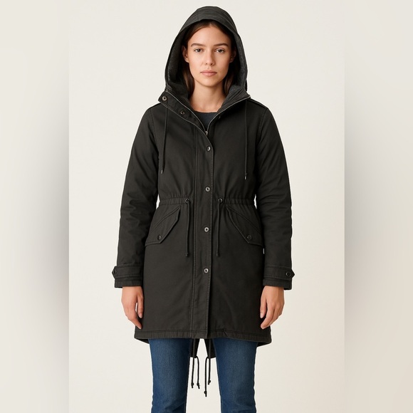 TNA Black Military Issue Wool-Lined Parka with Hood – Size Small - Picture 1 of 15